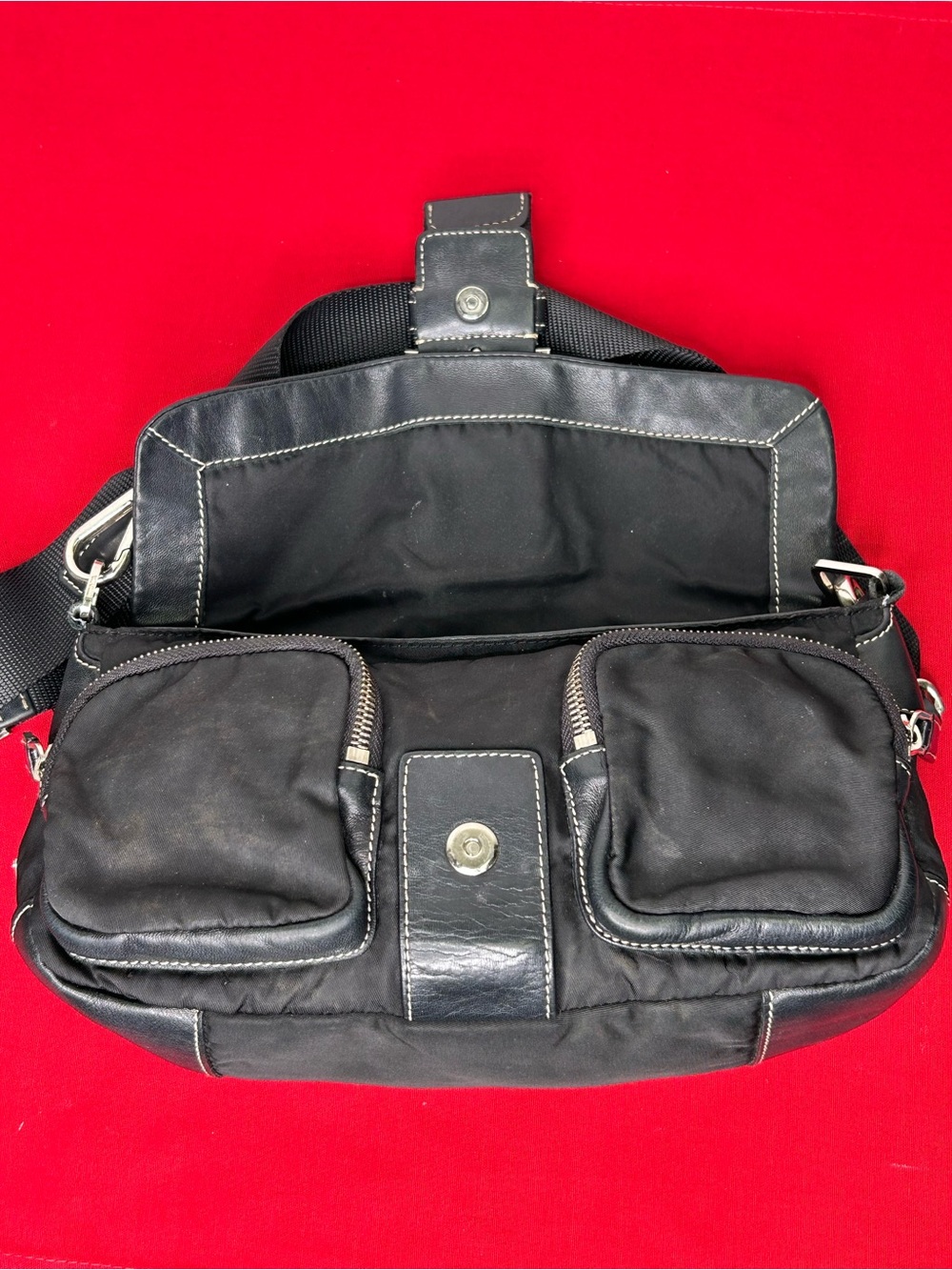 Prada Vintage Purse Nylon Leather Tessuto Silver Tone Hardware Accent - Picture 15 of 16